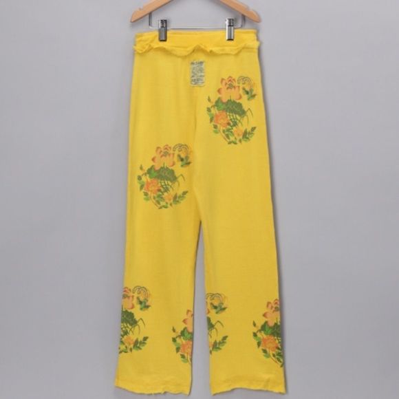 Da-Nang Yellow Floral Drawstring Pants sz S (5) - Picture 2 of 2